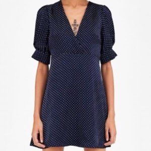 NWT Navy Blue Zara Puff Sleeve Mini Dress with White Polka Dots